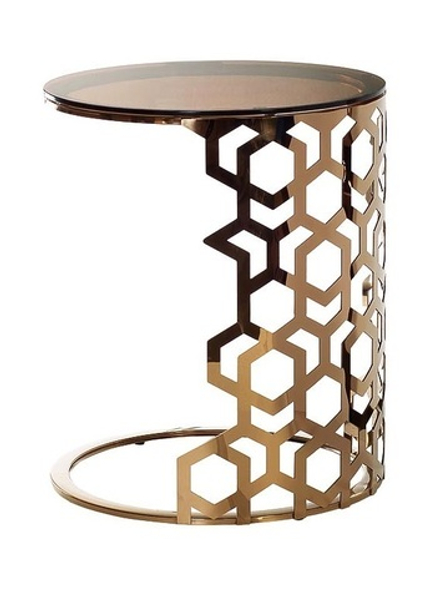 13RXET3044-GOLD Стол приставной стекло коричн./роз.зол.50*50*60