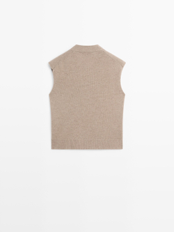 Massimo Dutti Вязаный жилет из шерстяной смеси с V-образным вырезом, норка