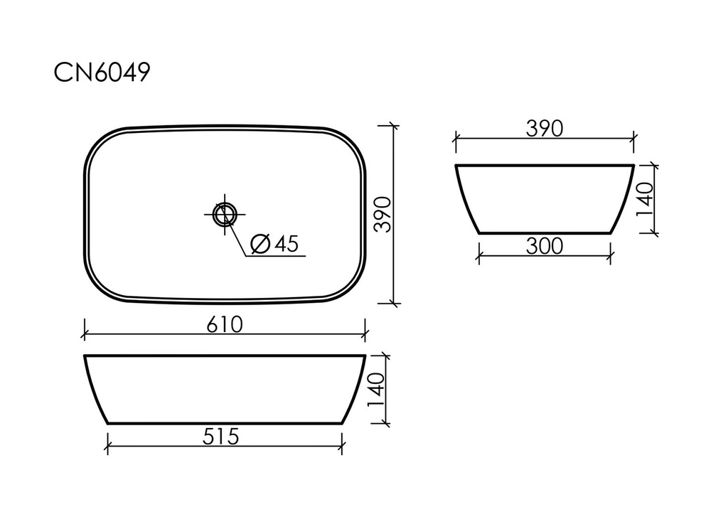 Умывальник чаша накладная овальная Element 610x385x140мм
