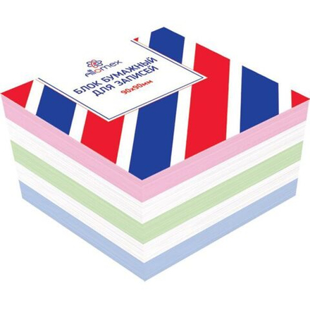 Блок бумаги для записи (90*90*50мм) цветной, непроклеенный, 65г/м2, белизна 90%
