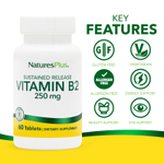 NaturesPlus, витамин B2, длительное высвобождение, 250 мкг, 60 таблеток