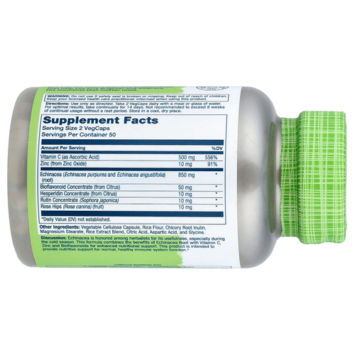 Solaray, натуральные травы, эхинацея, витамин C и цинк, 100 растительных капсул