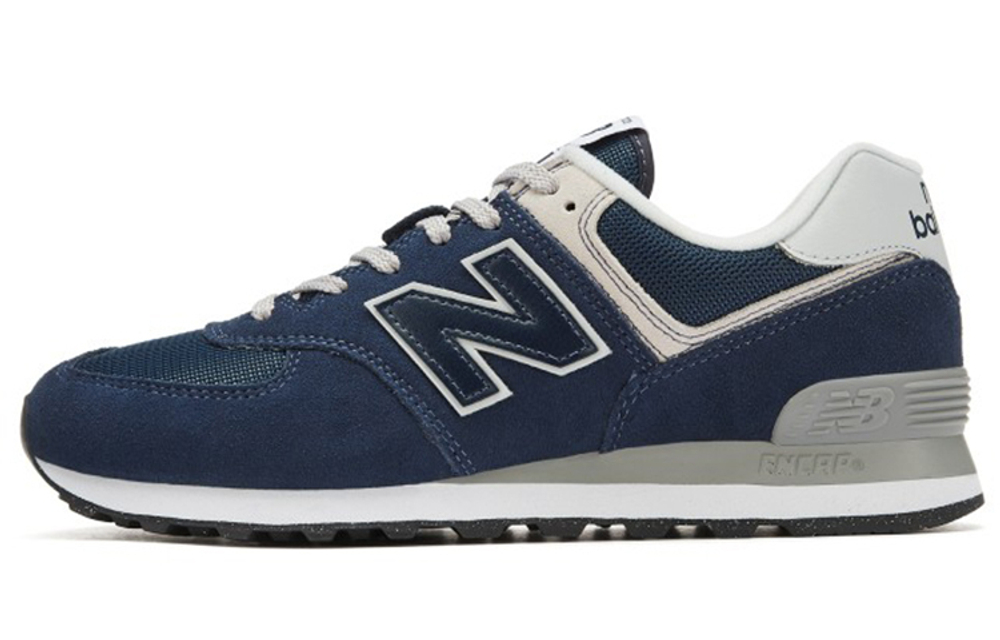 New Balance NB 574 retro letter lace-up fabric two-layer suede non-slip wear-resistant lightweight low-top rubber casual running shoes for men and women the same dark blue