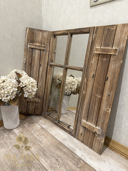 Зеркало дизайнерское на стену CAMPO Home & Garden "Окно" 42x4x77 см деревянное с глухими створками