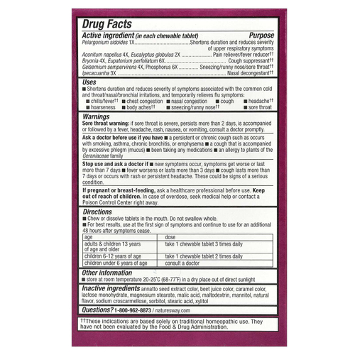 Nature's Way, Umcka, жевательные таблетки для облегчения простуды и гриппа, для детей от 6 лет, ягодный вкус, 20 таблеток