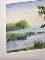 Картина авторская акварельная в паспарту 21х30 см на стену для интерьера "Утро туманное..."