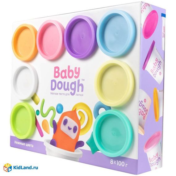 Тесто для лепки BabyDough, набор 8 цветов, пастельные