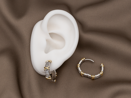 Серьги-Кольца "Тиффани" с кристаллами, 21,5мм (биколор)