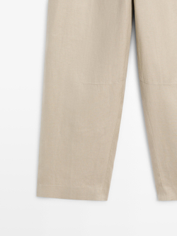 Massimo Dutti Льняные брюки морковного кроя, каменный