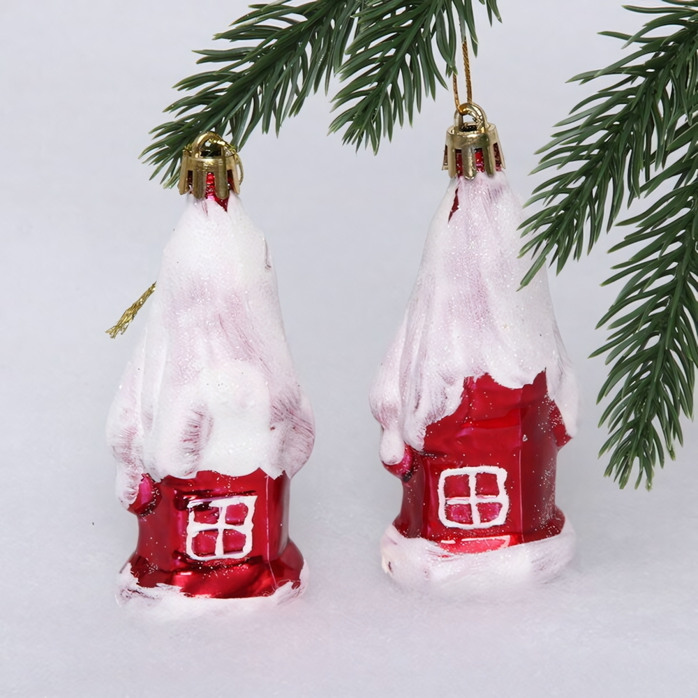 Елочные игрушки «Загадочный домик» 9 см (набор 2 шт), Красный