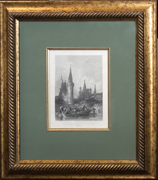Альфред Дж.Викерс. Собор Василия Блаженного. Вид с Москвы-реки. Гравюра. Конец XIX века.