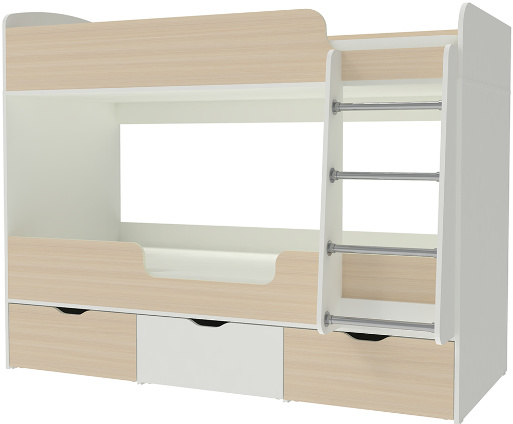 Кровать двухъярусная КарИВи Малыш Двойняшка 80х180 Белый   Дуб Молочный