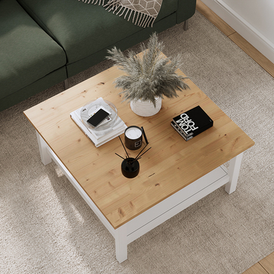 Журнальный стол Хемнэс/Кымор, 90х90х46см, белый/светло-коричневый