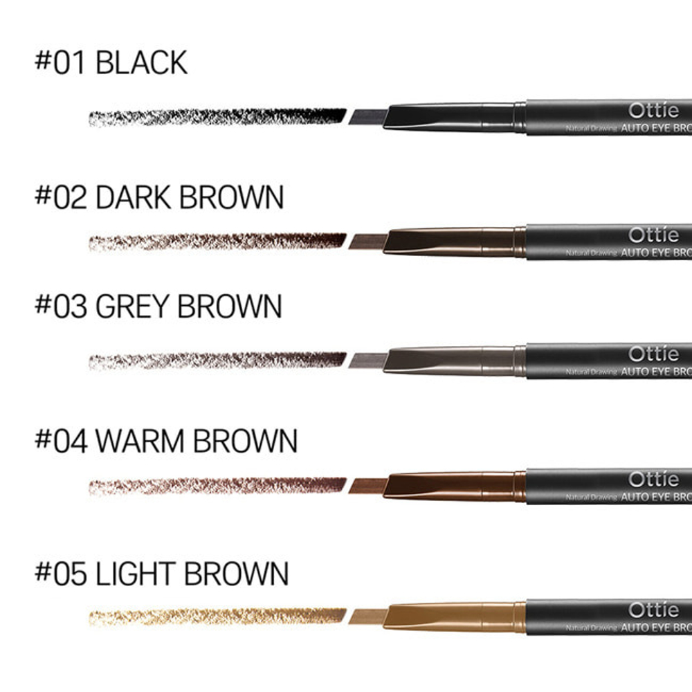 Стойкий авто-карандаш для бровей с щеточкой Ottie Natural Drawing Auto Eye Brow Pencil 02