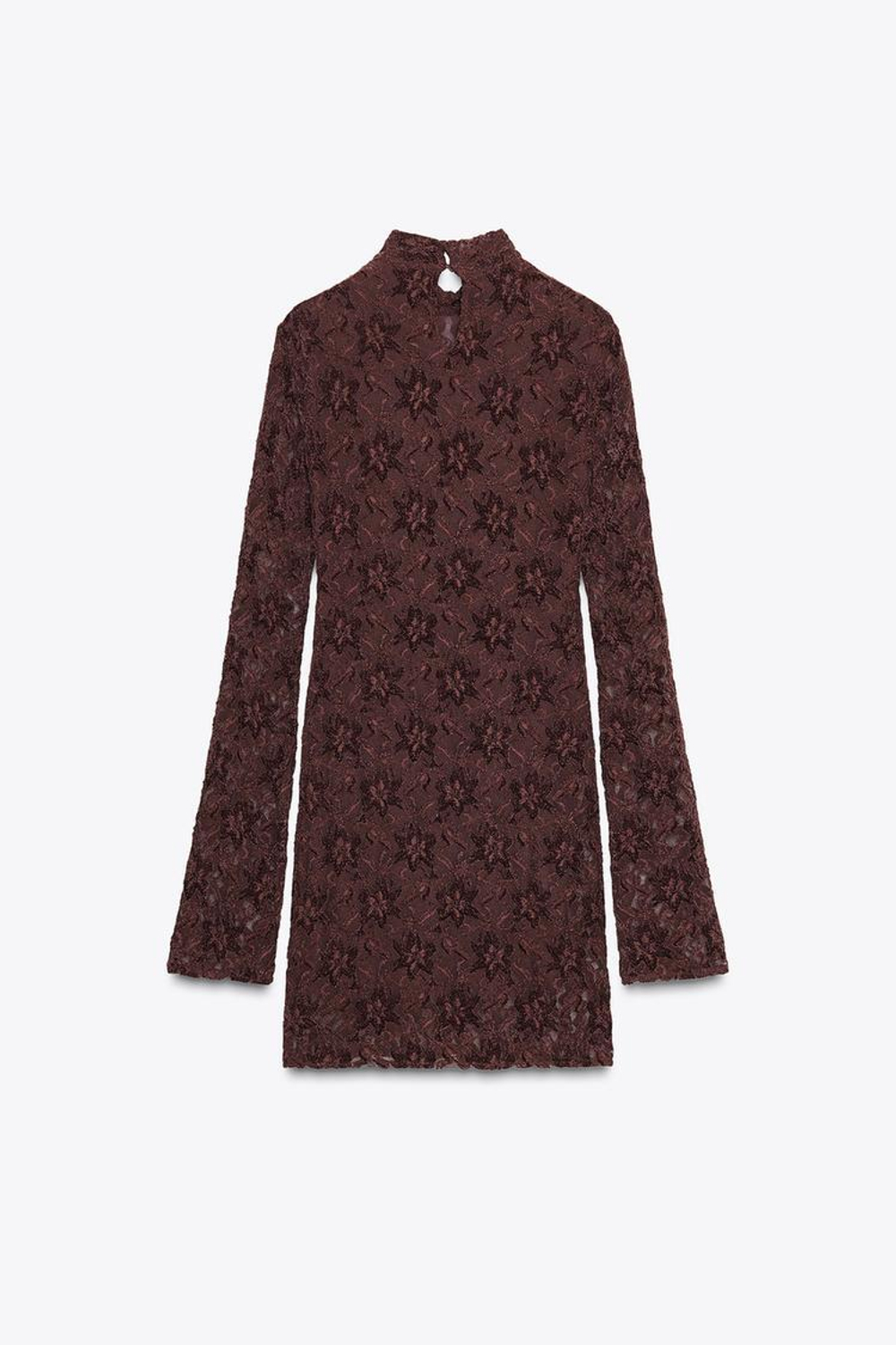 ZARA КОРОТКОЕ КРУЖЕВНОЕ ПЛАТЬЕ, БОРДОВЫЙ