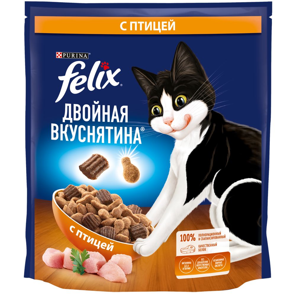 Сухой корм Felix Двойная Вкуснятина для взрослых кошек, с птицей  600 г
