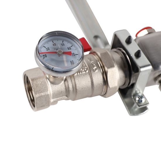 Коллектор Rommer 1"x3/4" на 5 контуров с запорными клапанами в сборе (нерж. сталь) RMS-3210-000005