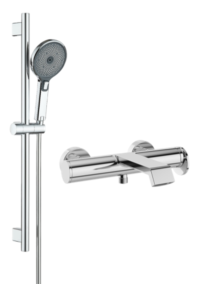 Смеситель для ванны с душем STWORKI Лерум S04100CR + Душевой гарнитур Гётеборг S03190CR, хром