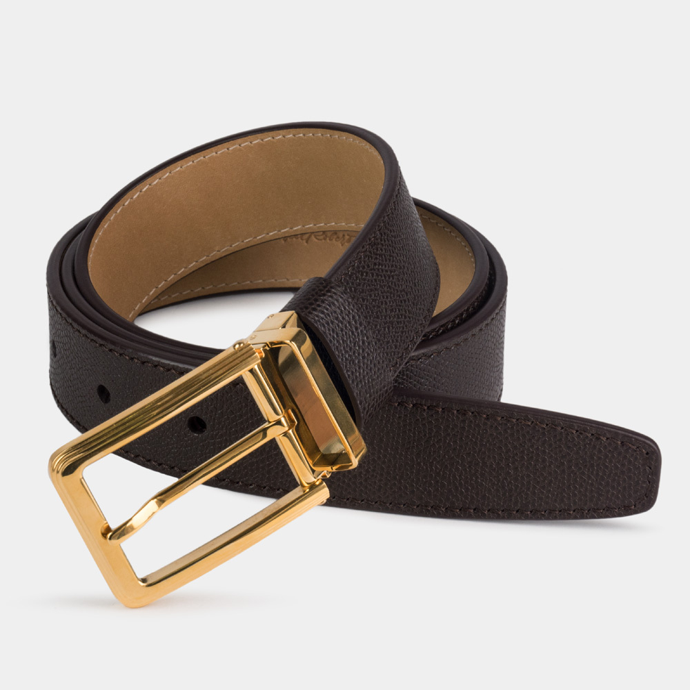 Ремень кожаный мужской из натуральной кожи сафьяно 35 мм, коричневый