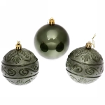 Новогодние шары 8 см (набор 3 шт) «Микс фактур», изумруд