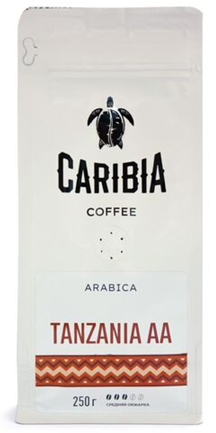 Кофе CARIBIA жареный в зернах Arabica Tanzania, 250г