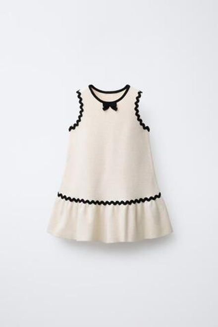 ZARA ТРИКОТАЖНОЕ ПЛАТЬЕ С КОНТРАСТНЫМИ ВОЛНАМИ, ЭКРЮ