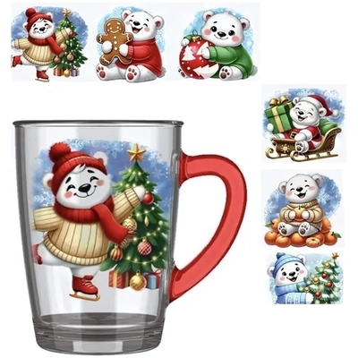 Кружка стеклянная 300мл «Белый мишка» 6 видов + крашеная ручка ZD1334/20