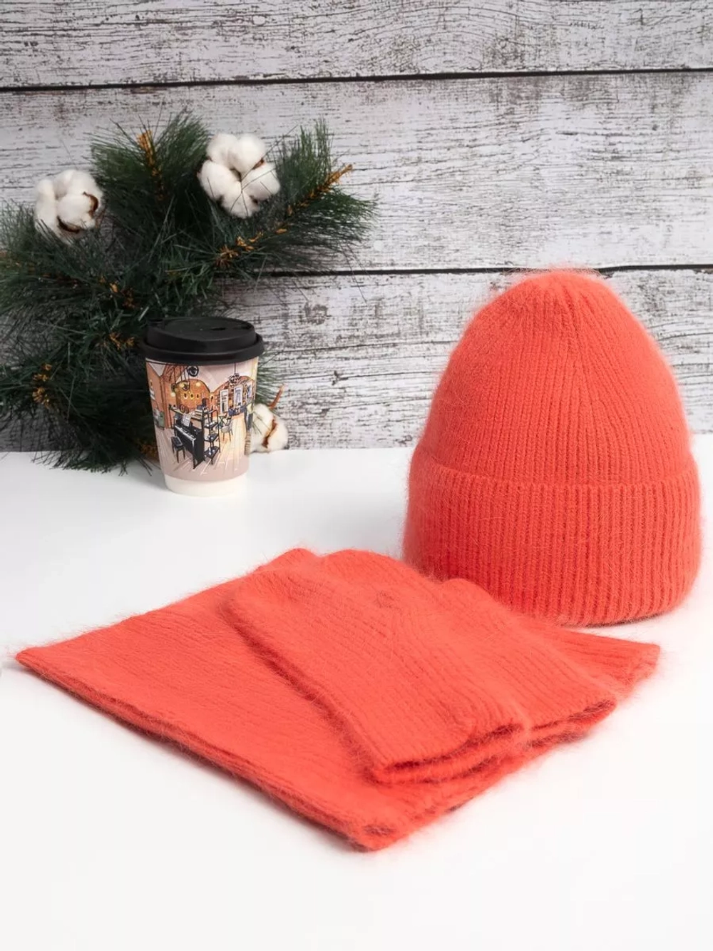 шапка снуд и варежки набор 3 в 1