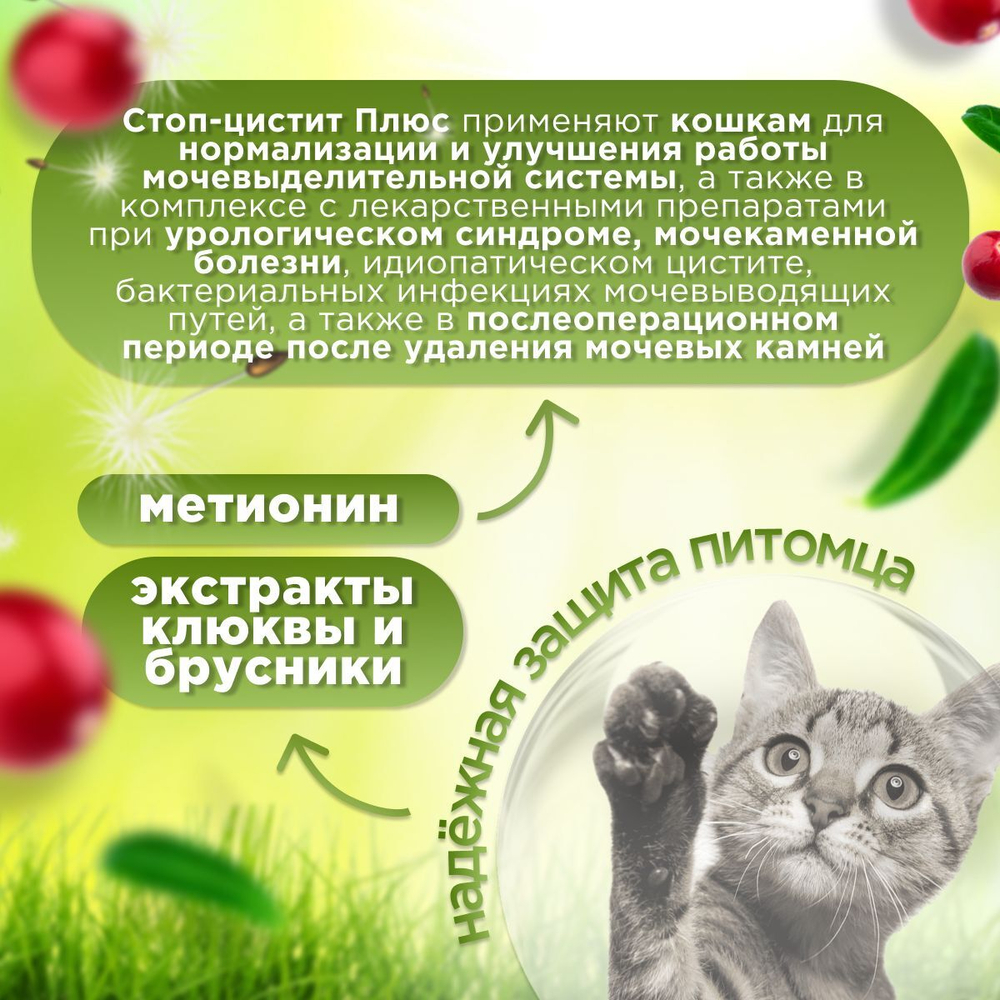 Таблетки от цистита и для профилактики мочекаменной болезни у кошек, Стоп-Цистит ПЛЮС, жевательные таблетки со вкусом печени, 30таб