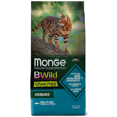 Беззерновой корм для стерилизованных кошек Monge Cat BWild GRAIN FREE из тунца, 1,5 кг