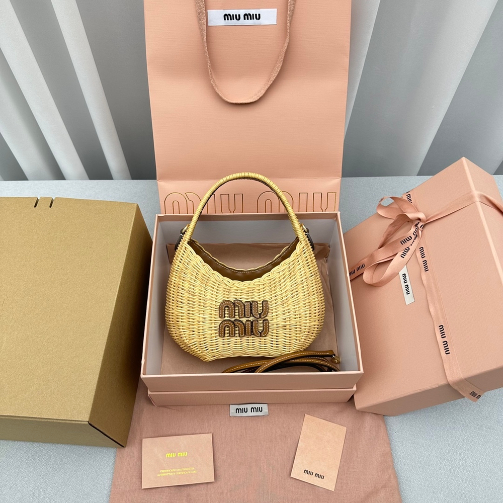 Miu Miu Wander Wicker Hobo Bag