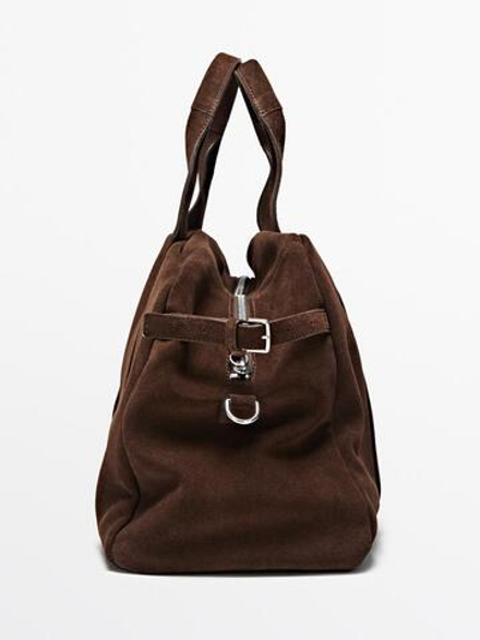 Massimo Dutti Дорожная сумка из замшевой кожи, серо-коричневый