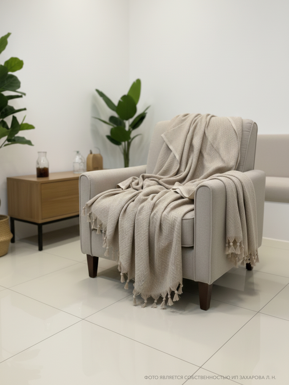 Плед-покрывало из хлопка Stephane, цвет Бежевый