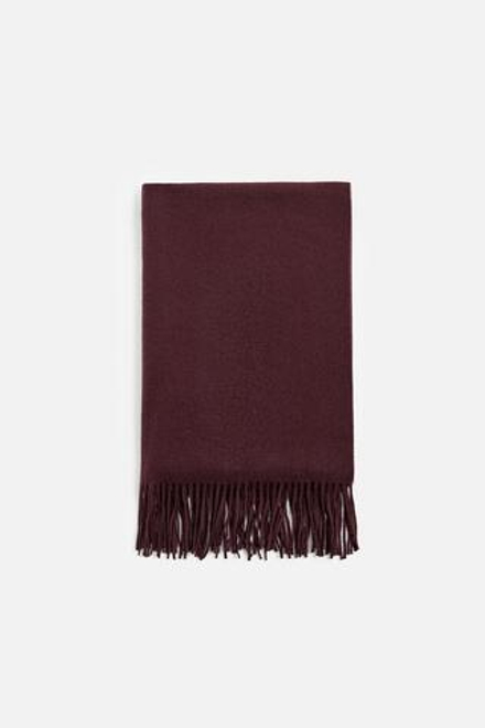 ZARA ШАРФ С БАХРОМОЙ, КАШТАНОВЫЙ