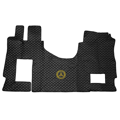 Ковры MERCEDES MP4 ровный пол (экокожа, черный, черный кант, желтая вышивка)