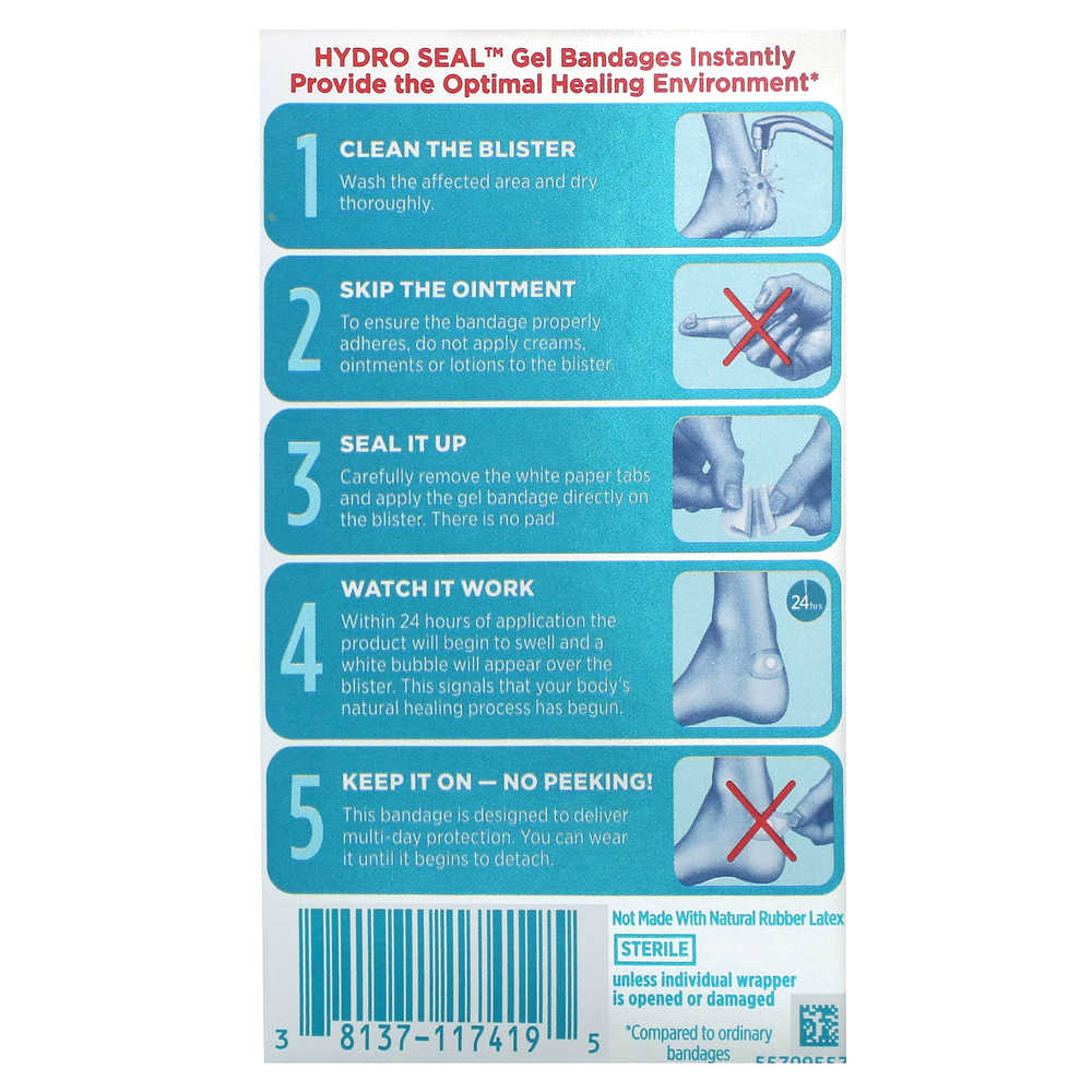 Band Aid, лейкопластыри, Hydro Seal, блистеры для пяток, 6 шт.