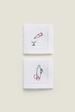 ZARA HOME САЛФЕТКА С ВЫШИВКОЙ (4 В УПАКОВКИ), СИНИЙ