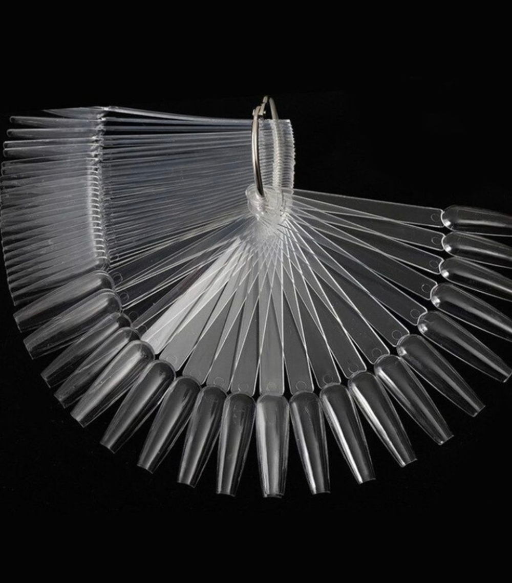 Палитра Веер для лаков на металлическом кольце форма Балерина цвет прозрачный 50шт