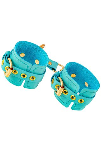 Голубые однослойные кожаные наручники (Цвет: голубой)