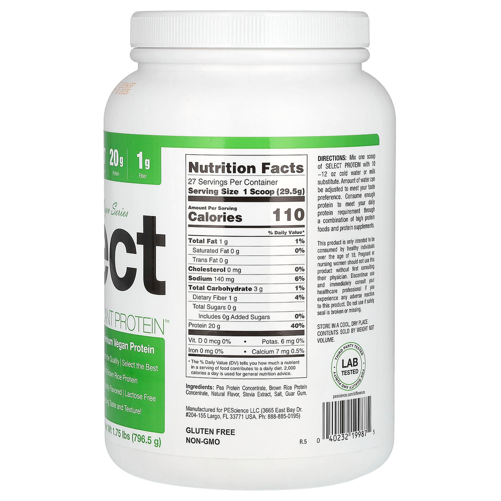 PEScience, Vegan Series, Select Plant Protein ™, восхитительная ваниль, 796,5 г (1,75 фунта)