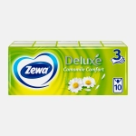 Носовые платочки с ароматом ромашки 3 слоя Zewa Deluxe 10*10шт в ассортименте