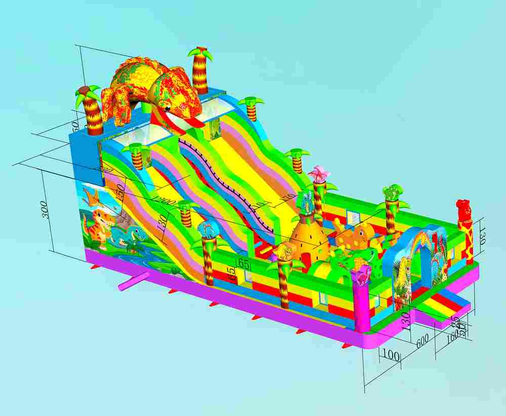Коммерческий надувной батут «Хамелеон и динозавры Ультра 4» 12*6*6 м