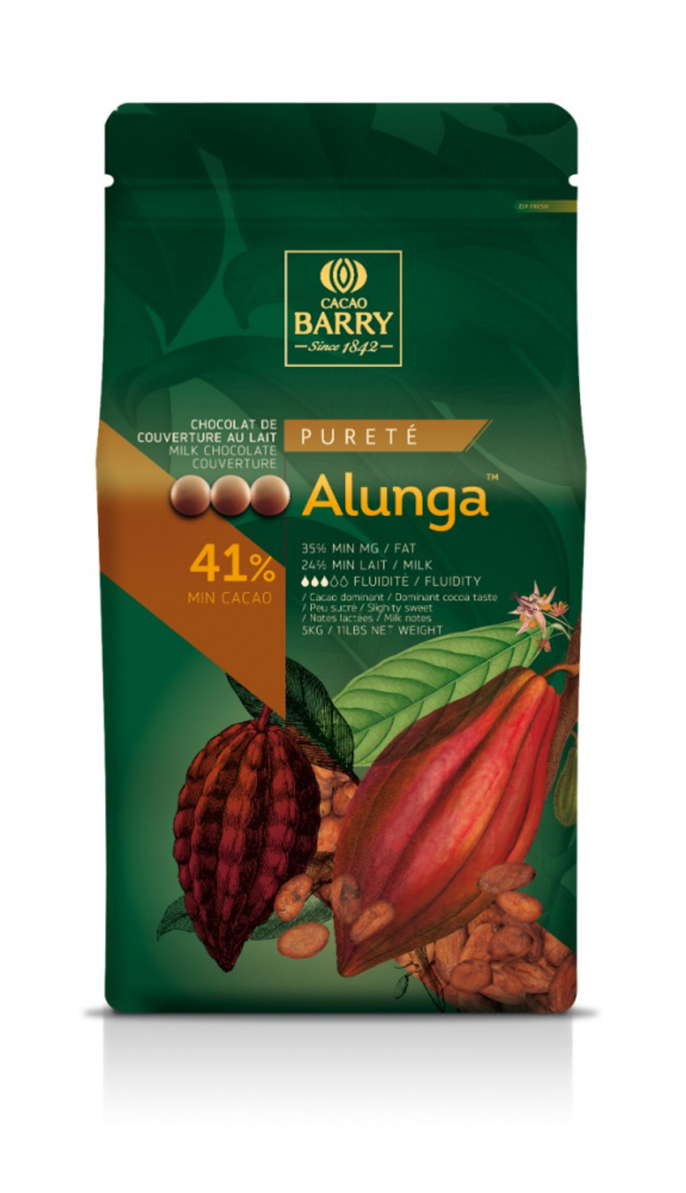 Шоколад Cacao Barry ALUNGA 41% Молочный кувертюр (Пакет 1 кг.)
