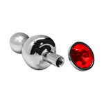 Металлическая анальная втулка 8,5см с красным кристаллом Cnex Wooomy Lollypop Double Ball Metal Plug Small Red