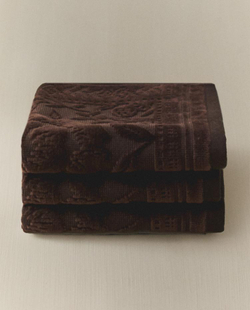 ZARA HOME ЖАККАРДОВОЕ ПОЛОТЕНЦЕ (НАБОР ИЗ 3 ШТ), ШОКОЛАДНО-КОРИЧНЕВЫЙ