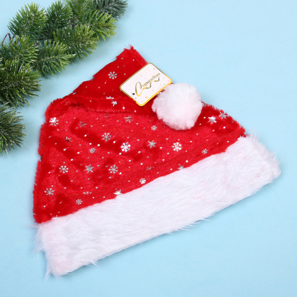 Колпак новогодний «Снежинки», красный