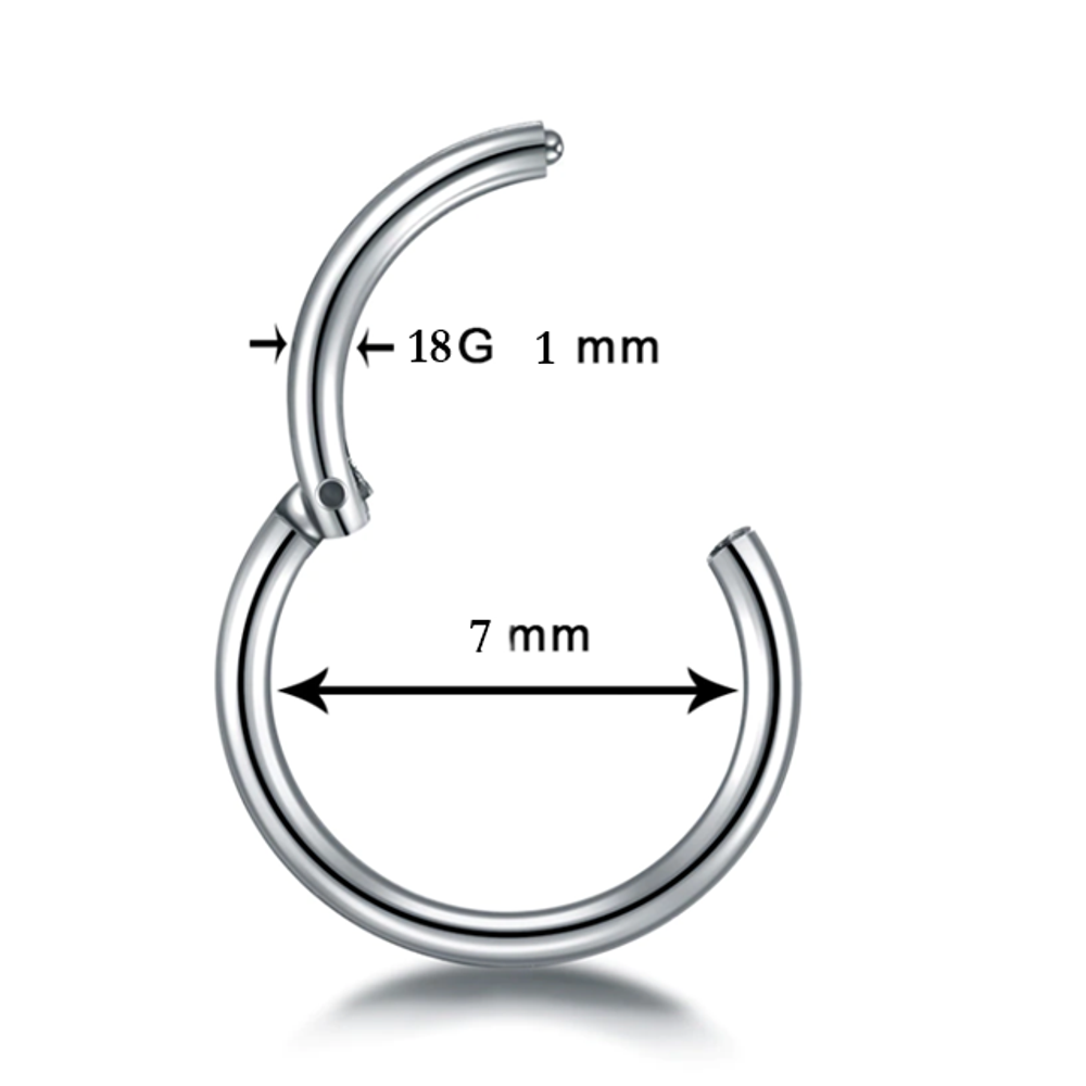 Кольцо-кликер с замком 7 мм толщиной 1 мм для пирсинга. Медицинская сталь