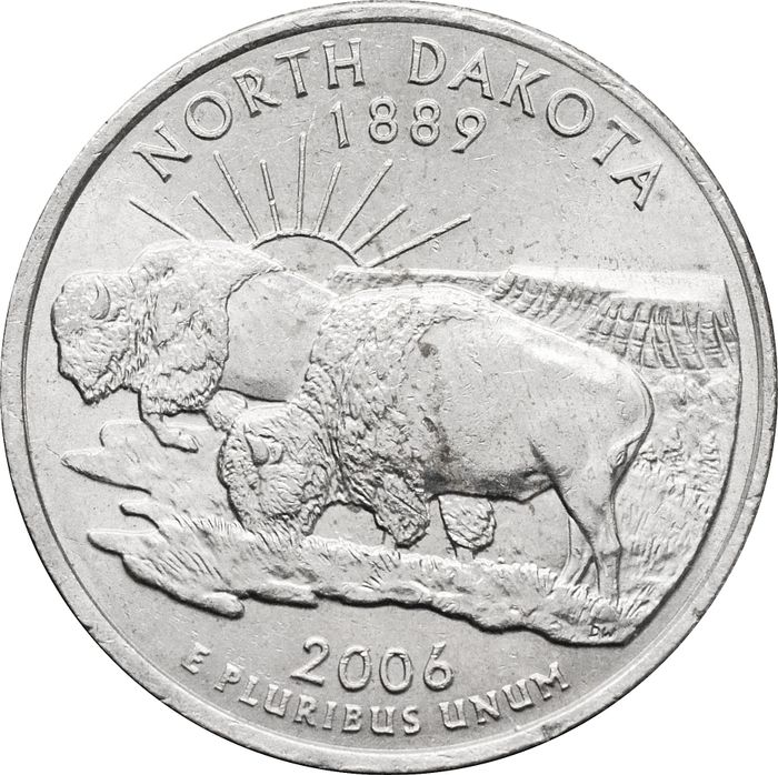 25 центов (1/4 доллара, квотер) 2006 США «Штат Северная Дакота» (P)