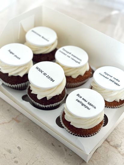 Капкейки с логотипом, печать на мастике, упаковка на 6 шт
