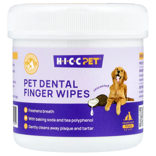 HICC Pet, салфетки для пальцев, для собак и кошек, без запаха, 50 шт.